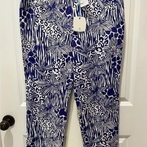 Tori Richard Navy and White Mixed Animal Floral Print Pants